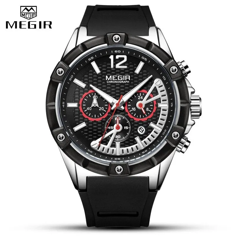 MEGIR Chronograph Sport Men Watch Waterproof Silicone Quartz Watches Men Clock Hour Army Military Wristwatches Relogio Masculino
