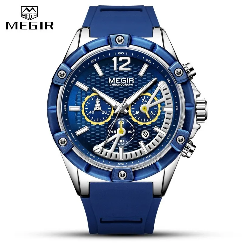 MEGIR Chronograph Sport Men Watch Waterproof Silicone Quartz Watches Men Clock Hour Army Military Wristwatches Relogio Masculino