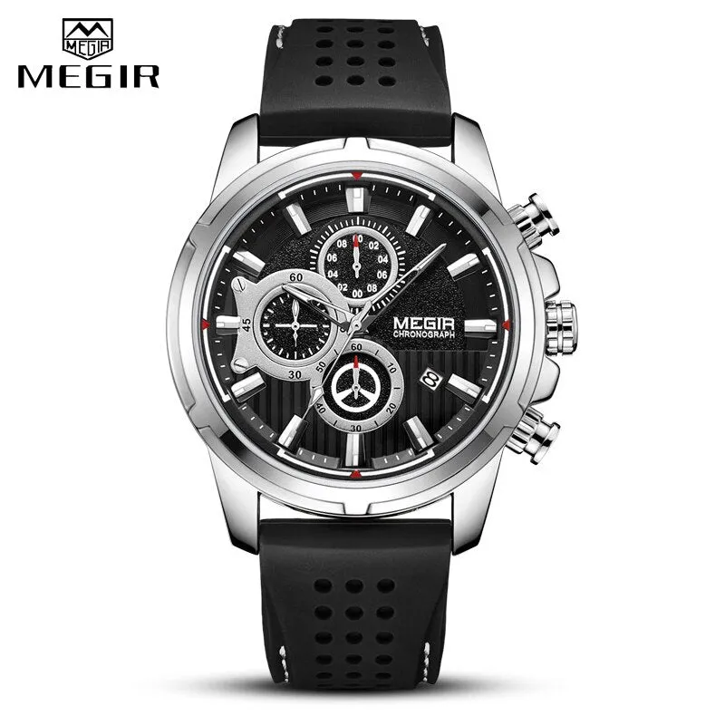 MEGIR Fashion Sport Men Watch Luxury Brand Waterproof Quartz Silicone Chronograph Mens Watches Military Clock Relogio Masculino