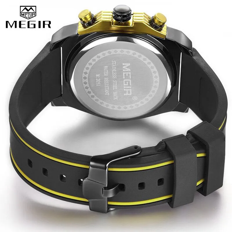 MEGIR Fashion Sport Watches for Men Top Brand Luxury Silicone Casual Quartz Wrist Watch Mens Clock Military Chronograph Watch