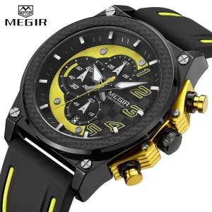 MEGIR Fashion Sport Watches for Men Top Brand Luxury Silicone Casual Quartz Wrist Watch Mens Clock Military Chronograph Watch