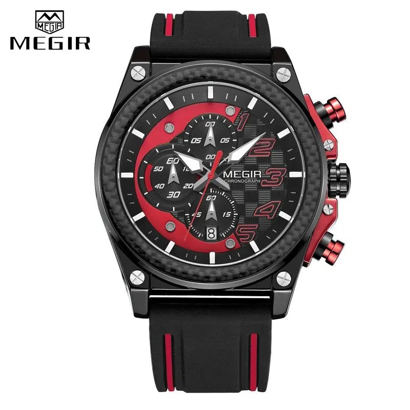 MEGIR Fashion Sport Watches for Men Top Brand Luxury Silicone Casual Quartz Wrist Watch Mens Clock Military Chronograph Watch