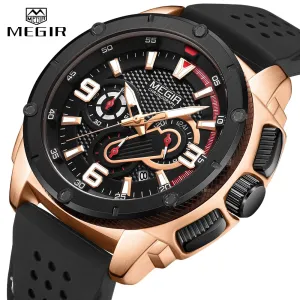 MEGIR Mens Watches Chronograph Military Waterproof Sport Quartz Watch Men Luxury Brand Male Wristwatch Big Dial Silicone Clock
