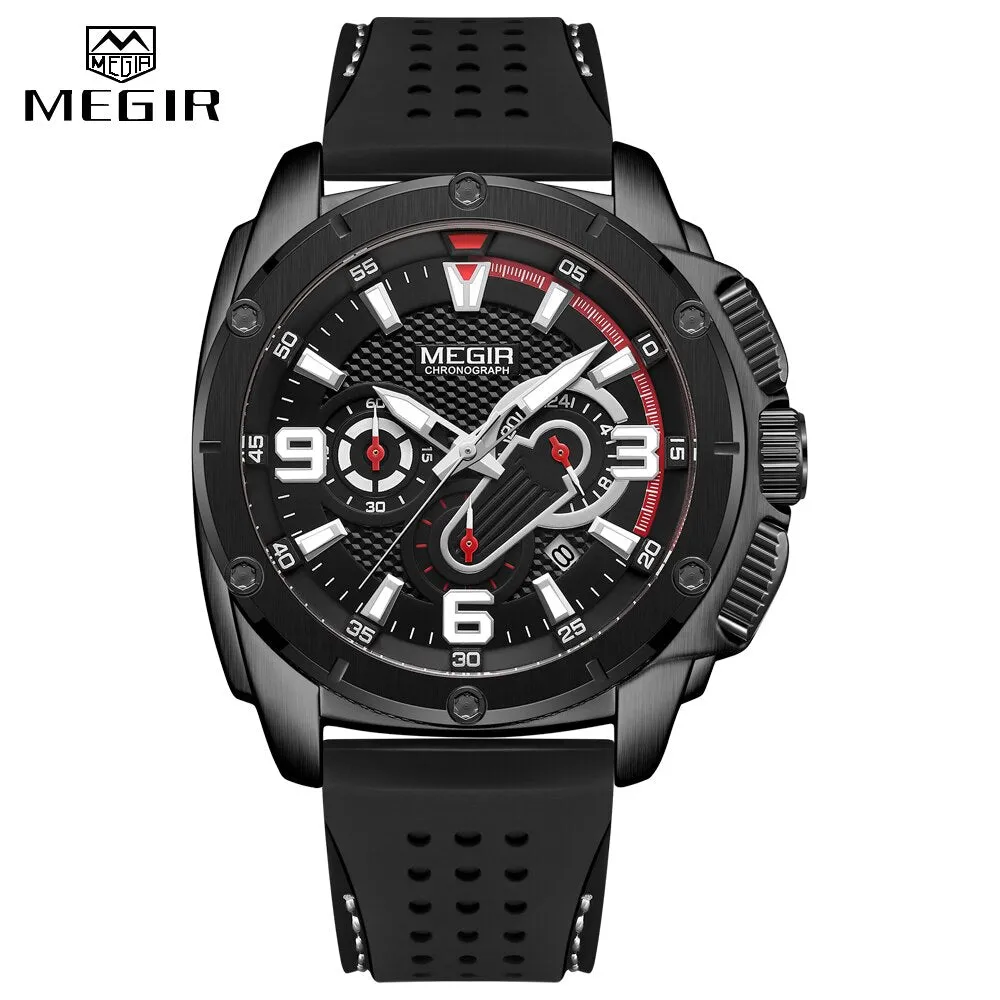 MEGIR Mens Watches Chronograph Military Waterproof Sport Quartz Watch Men Luxury Brand Male Wristwatch Big Dial Silicone Clock