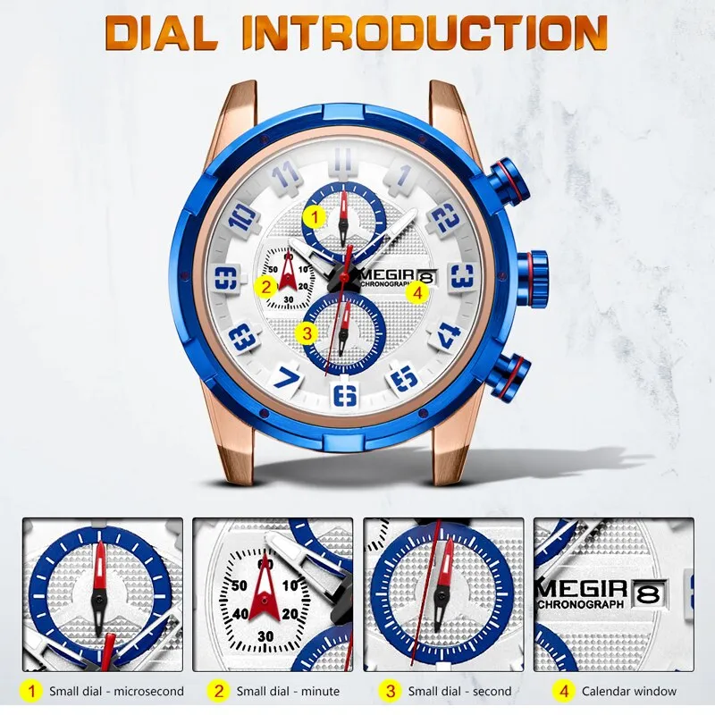 MEGIR Military Mens Watches Waterproof Sport Quartz Watch Men Fashion Business Chronograph Leather Clock Male Relogio Masculino
