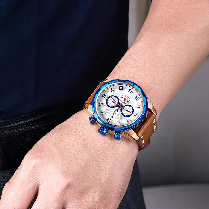 MEGIR Military Mens Watches Waterproof Sport Quartz Watch Men Fashion Business Chronograph Leather Clock Male Relogio Masculino