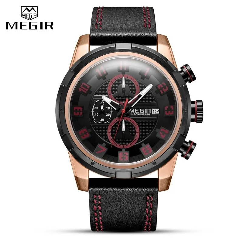 MEGIR Military Mens Watches Waterproof Sport Quartz Watch Men Fashion Business Chronograph Leather Clock Male Relogio Masculino