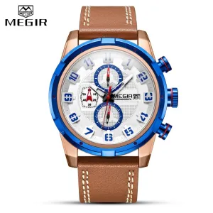MEGIR Military Mens Watches Waterproof Sport Quartz Watch Men Fashion Business Chronograph Leather Clock Male Relogio Masculino
