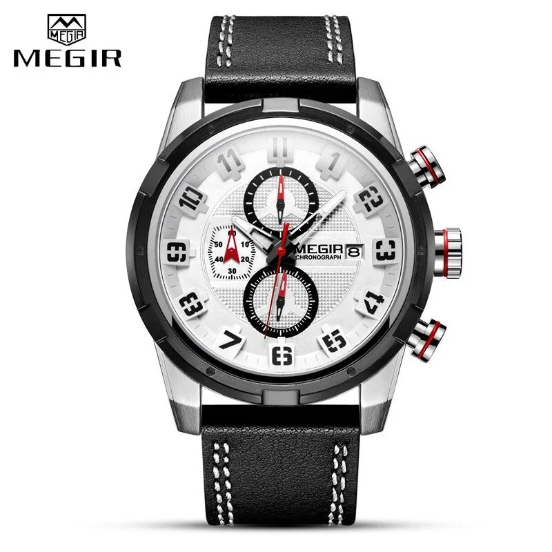 MEGIR Military Mens Watches Waterproof Sport Quartz Watch Men Fashion Business Chronograph Leather Clock Male Relogio Masculino