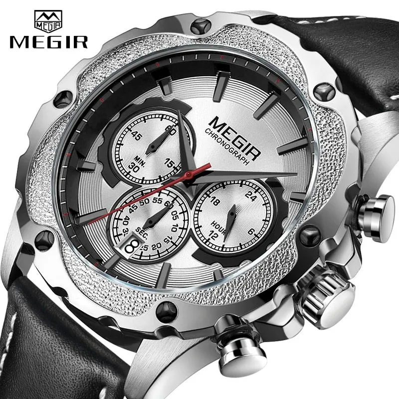 MEGIR Top Luxury Brand Men Watch Waterproof Leather Business Quartz Watches Men Date Military Wristwatch Clock relogio masculino