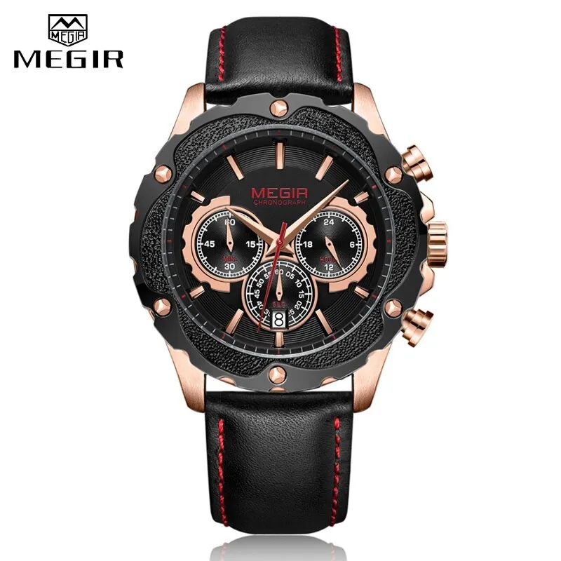 MEGIR Top Luxury Brand Men Watch Waterproof Leather Business Quartz Watches Men Date Military Wristwatch Clock relogio masculino
