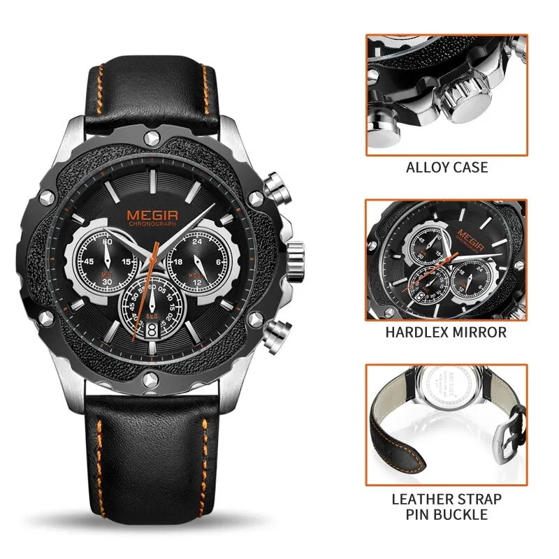 MEGIR Top Luxury Brand Men Watch Waterproof Leather Business Quartz Watches Men Date Military Wristwatch Clock relogio masculino