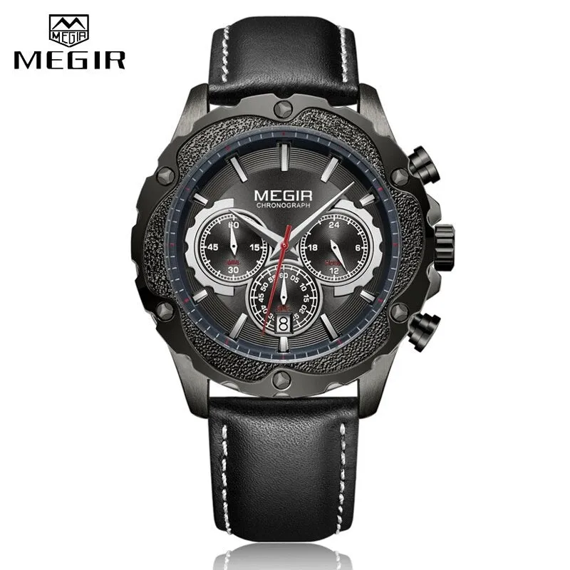 MEGIR Top Luxury Brand Men Watch Waterproof Leather Business Quartz Watches Men Date Military Wristwatch Clock relogio masculino