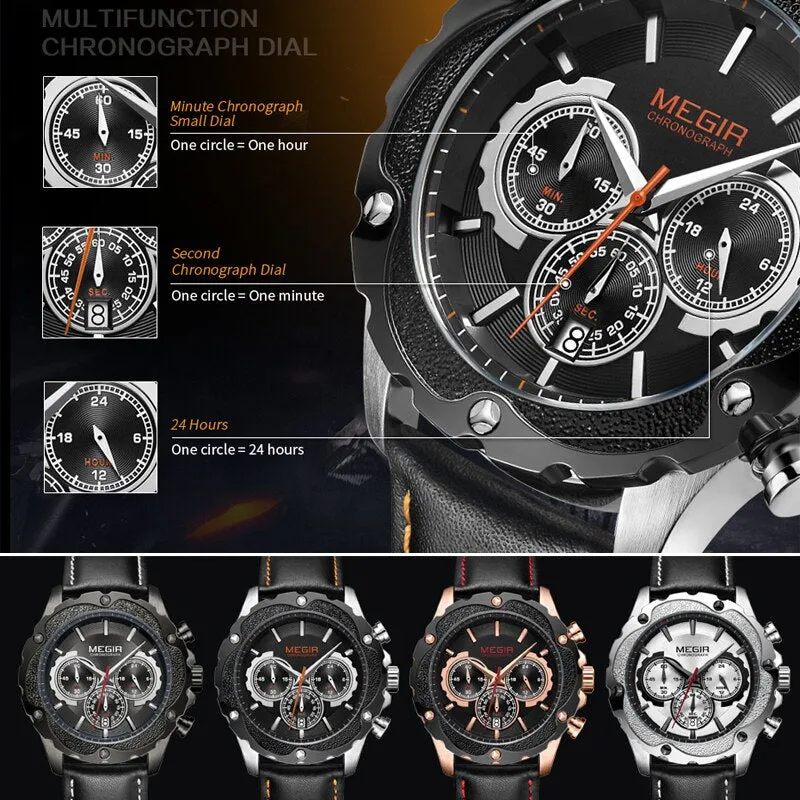 MEGIR Top Luxury Brand Men Watch Waterproof Leather Business Quartz Watches Men Date Military Wristwatch Clock relogio masculino