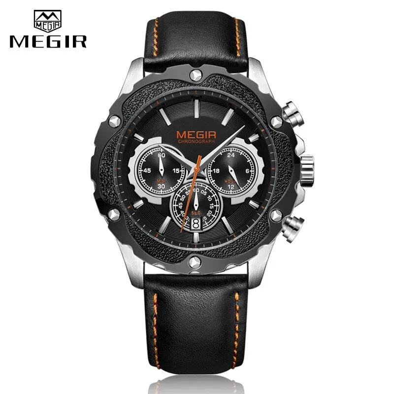MEGIR Top Luxury Brand Men Watch Waterproof Leather Business Quartz Watches Men Date Military Wristwatch Clock relogio masculino
