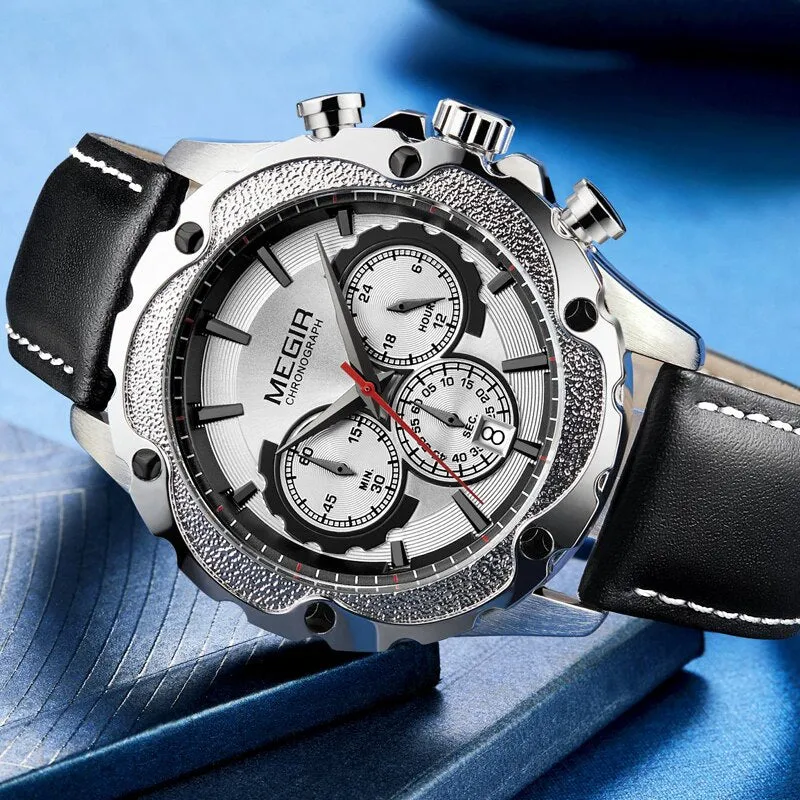 MEGIR Top Luxury Brand Men Watch Waterproof Leather Business Quartz Watches Men Date Military Wristwatch Clock relogio masculino