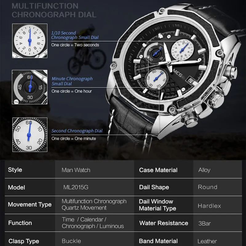 MEGIR Watch Business Quartz Men Watches Military Waterproof Leather Sport Wristwatch Chronograph Male Clock Relogio Masculino