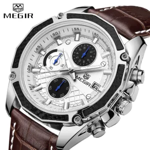MEGIR Watch Business Quartz Men Watches Military Waterproof Leather Sport Wristwatch Chronograph Male Clock Relogio Masculino