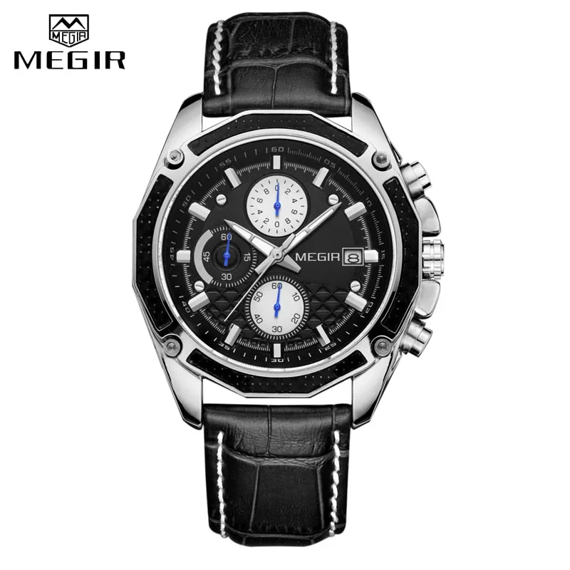 MEGIR Watch Business Quartz Men Watches Military Waterproof Leather Sport Wristwatch Chronograph Male Clock Relogio Masculino