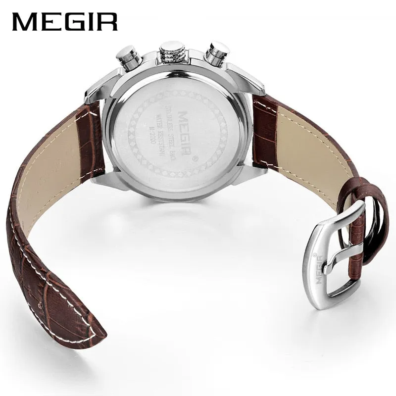 MEGIR Watch Business Quartz Men Watches Military Waterproof Leather Sport Wristwatch Chronograph Male Clock Relogio Masculino