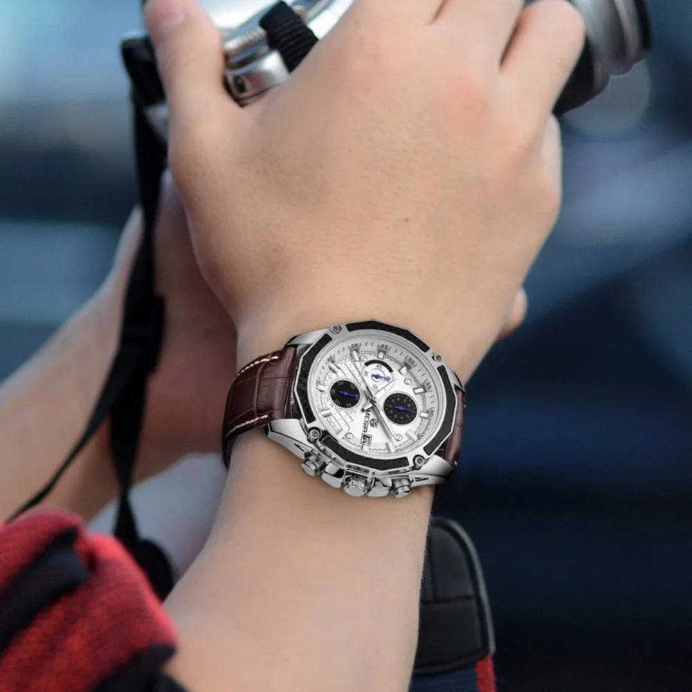 MEGIR Watch Business Quartz Men Watches Military Waterproof Leather Sport Wristwatch Chronograph Male Clock Relogio Masculino
