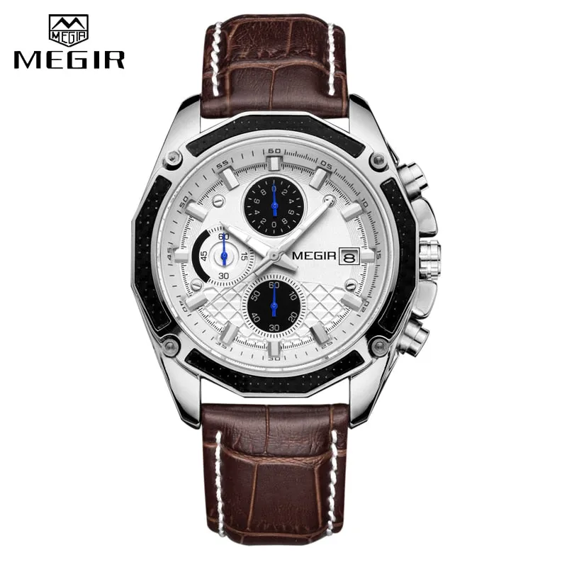 MEGIR Watch Business Quartz Men Watches Military Waterproof Leather Sport Wristwatch Chronograph Male Clock Relogio Masculino