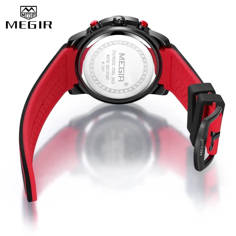 MEGIR Watch Men Top Luxury Chronograph Silicone Waterproof Sport Military Mens Watches Date Analog Quartz Wristwatch Male