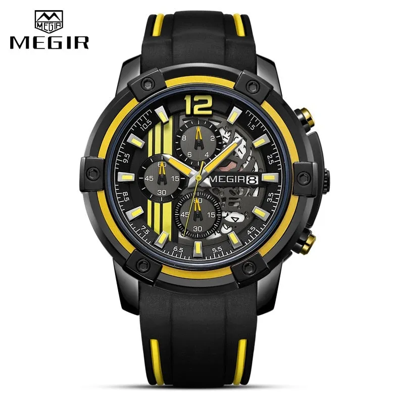 MEGIR Watch Men Top Luxury Chronograph Silicone Waterproof Sport Military Mens Watches Date Analog Quartz Wristwatch Male