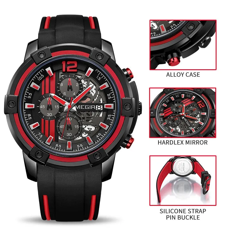 MEGIR Watch Men Top Luxury Chronograph Silicone Waterproof Sport Military Mens Watches Date Analog Quartz Wristwatch Male