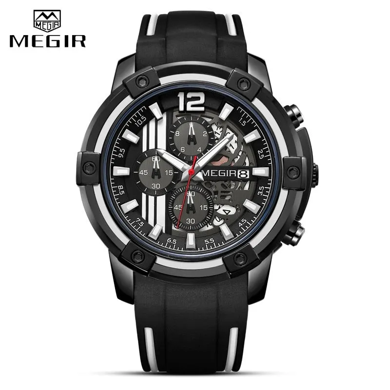 MEGIR Watch Men Top Luxury Chronograph Silicone Waterproof Sport Military Mens Watches Date Analog Quartz Wristwatch Male