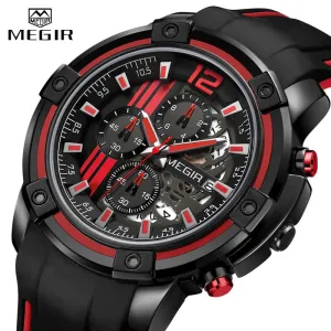MEGIR Watch Men Top Luxury Chronograph Silicone Waterproof Sport Military Mens Watches Date Analog Quartz Wristwatch Male