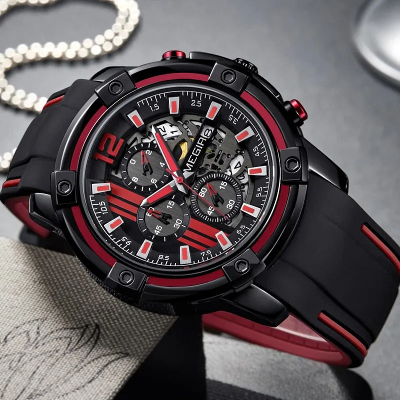 MEGIR Watch Men Top Luxury Chronograph Silicone Waterproof Sport Military Mens Watches Date Analog Quartz Wristwatch Male