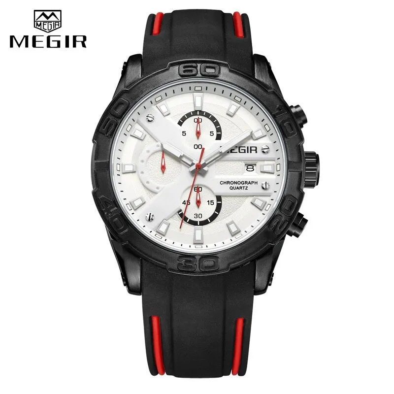 MEGIR Watches Analog Quartz Wristwatch Waterproof Sport Chronograph Silicone Military Watch Men Auto Date Relogio Masculino