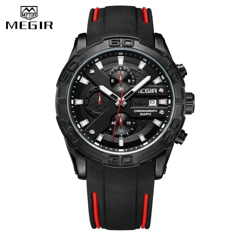 MEGIR Watches Analog Quartz Wristwatch Waterproof Sport Chronograph Silicone Military Watch Men Auto Date Relogio Masculino