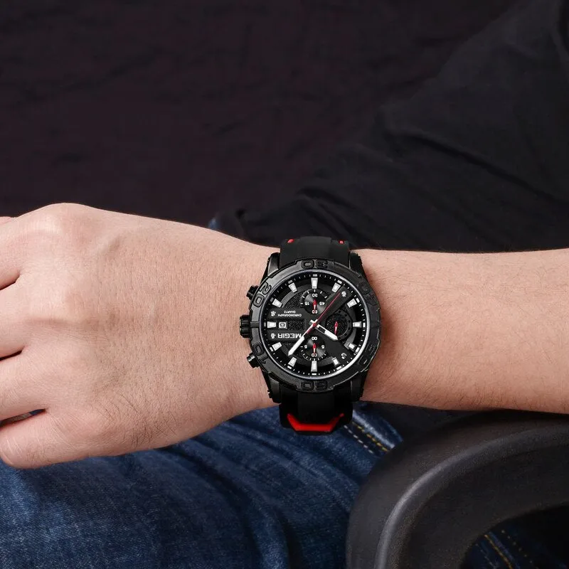MEGIR Watches Analog Quartz Wristwatch Waterproof Sport Chronograph Silicone Military Watch Men Auto Date Relogio Masculino