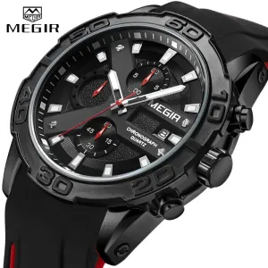 MEGIR Watches Analog Quartz Wristwatch Waterproof Sport Chronograph Silicone Military Watch Men Auto Date Relogio Masculino