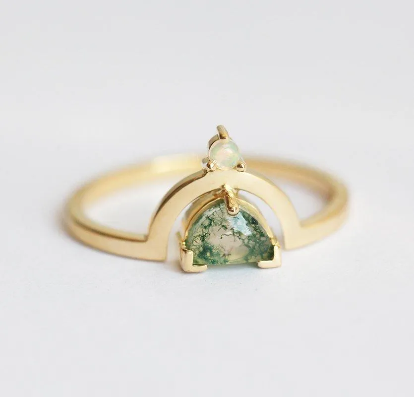 Melody Half Moon Moss Agate And Australian Opal Ring