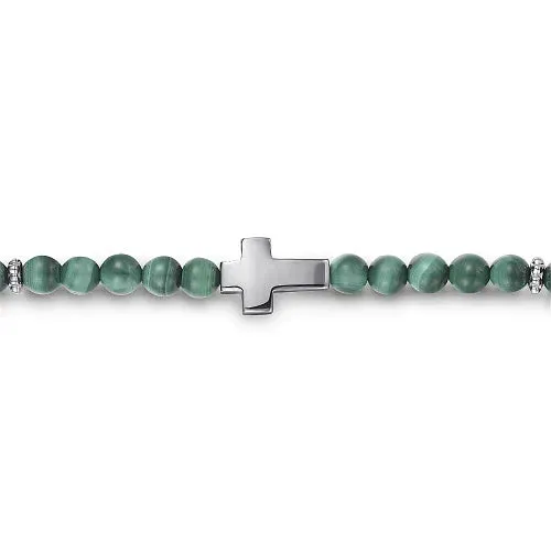 Men's Cross Bracelet with Malachite Beads