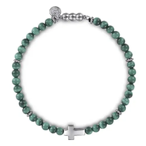 Men's Cross Bracelet with Malachite Beads