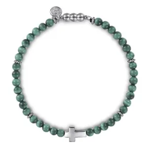Men's Cross Bracelet with Malachite Beads