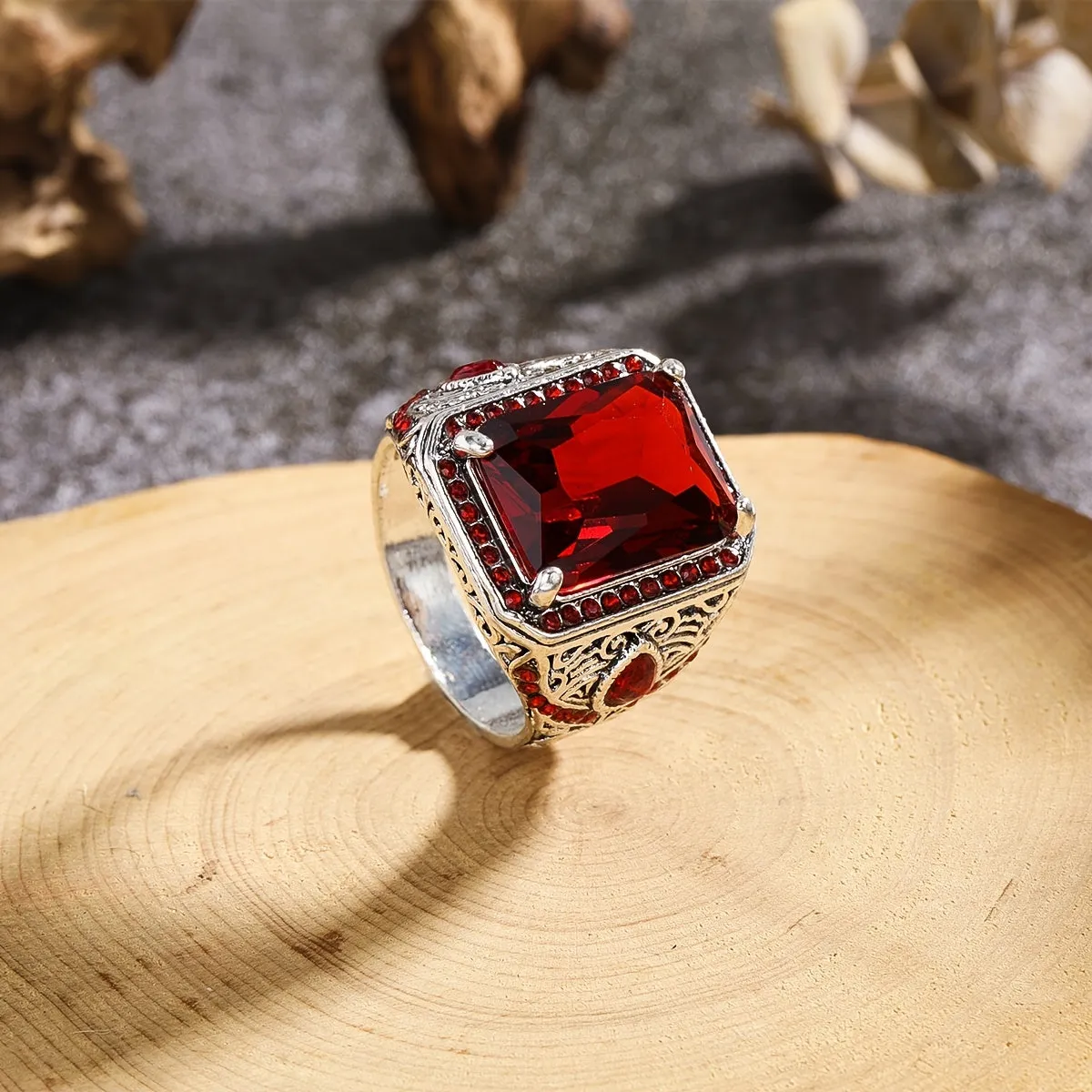 Men's Vintage Ethnic Style Geometric Inlaid Ring