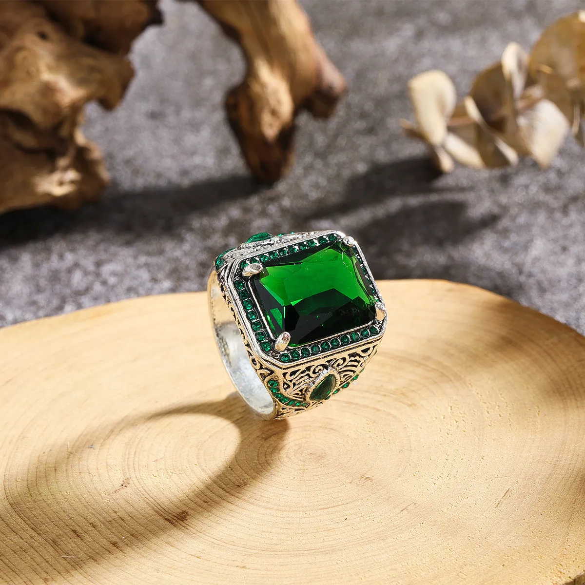 Men's Vintage Ethnic Style Geometric Inlaid Ring