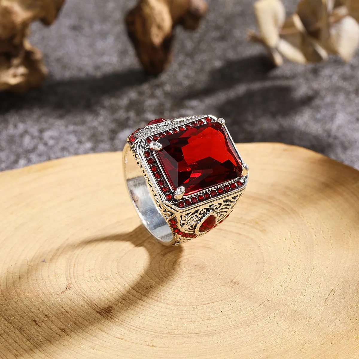 Men's Vintage Ethnic Style Geometric Inlaid Ring