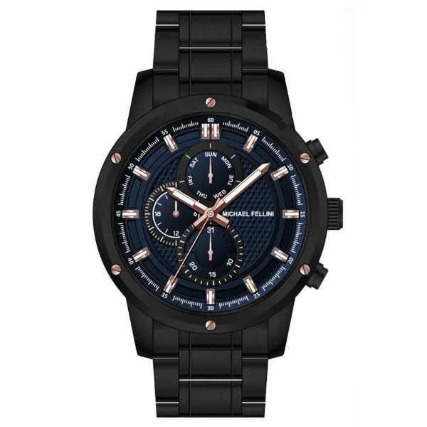 Michael Fellini Black Stainless Steel Blue Dial Chronograph Quartz Watch for Gents - MF-2348-04