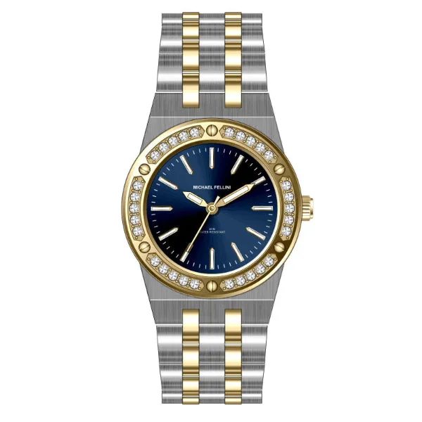 Michael Fellini Two-tone Stainless Steel Dark Blue Dial Quartz Watch for Ladies - MF2360-06