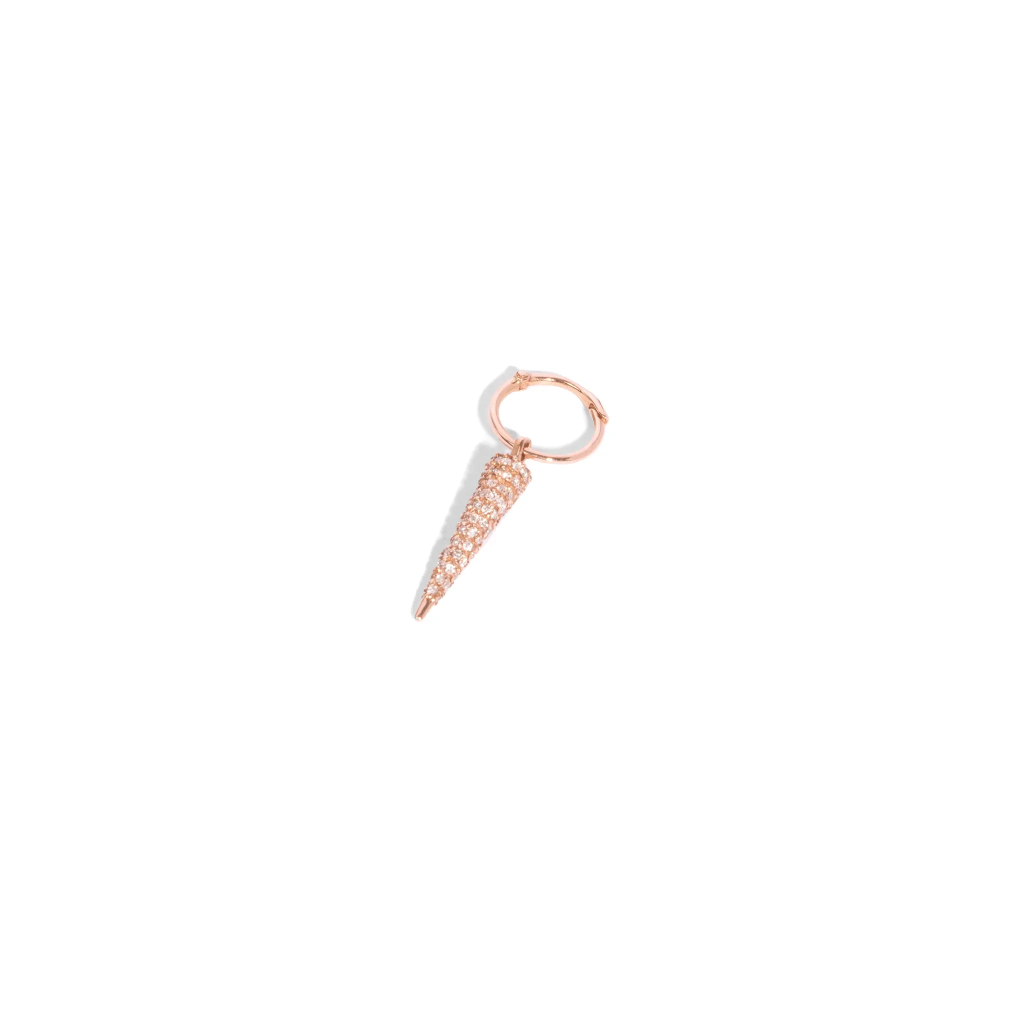 Micro Pave 92 Diamond Cone Spike Charm on 12mm Hoop Single Earring