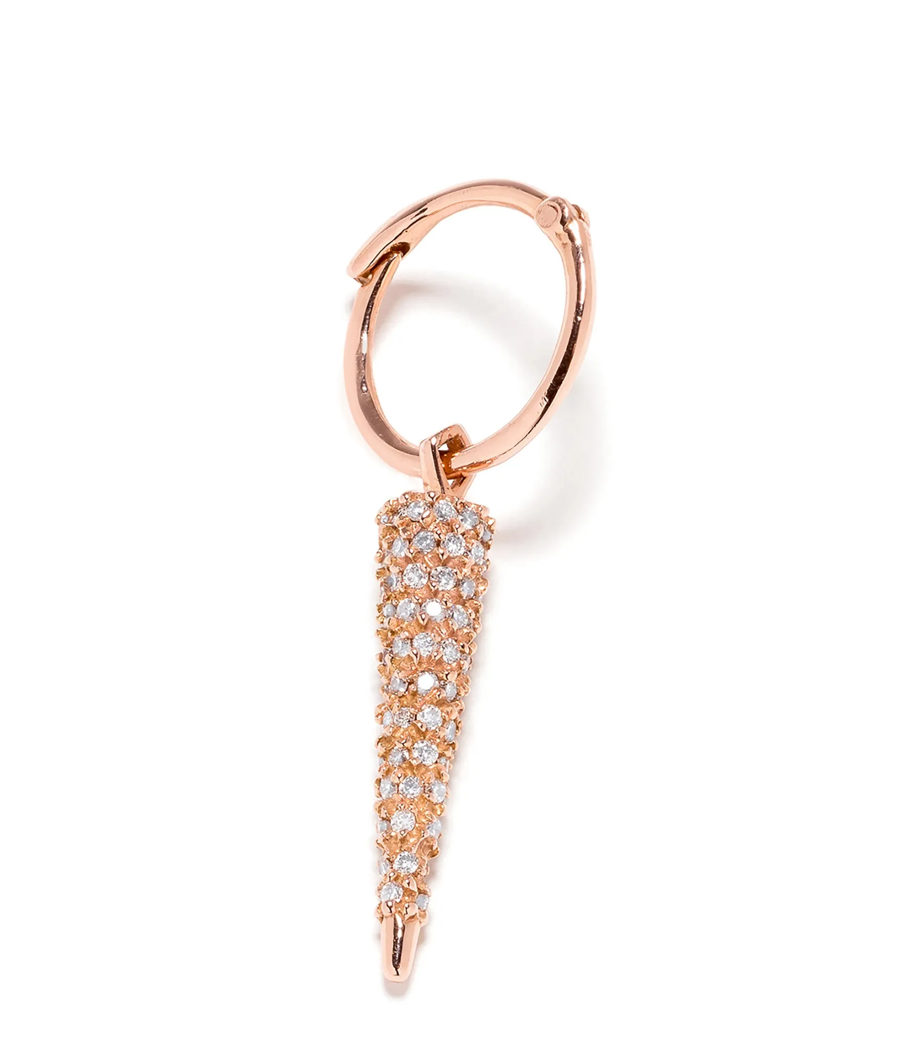 Micro Pave 92 Diamond Cone Spike Charm on 12mm Hoop Single Earring