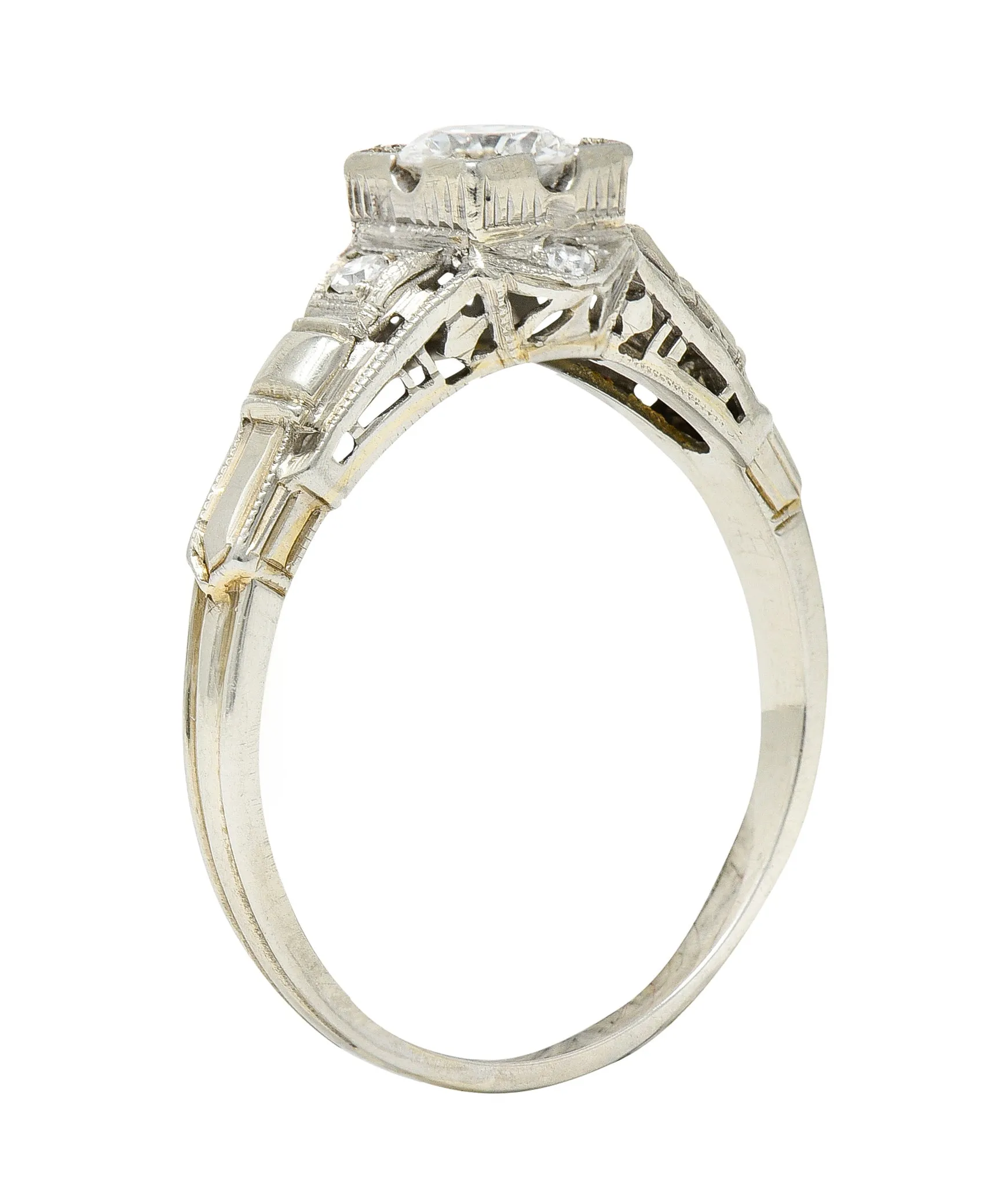 Mid-Century 0.60 CTW Diamond 18 Karat White Gold Engagement Ring
