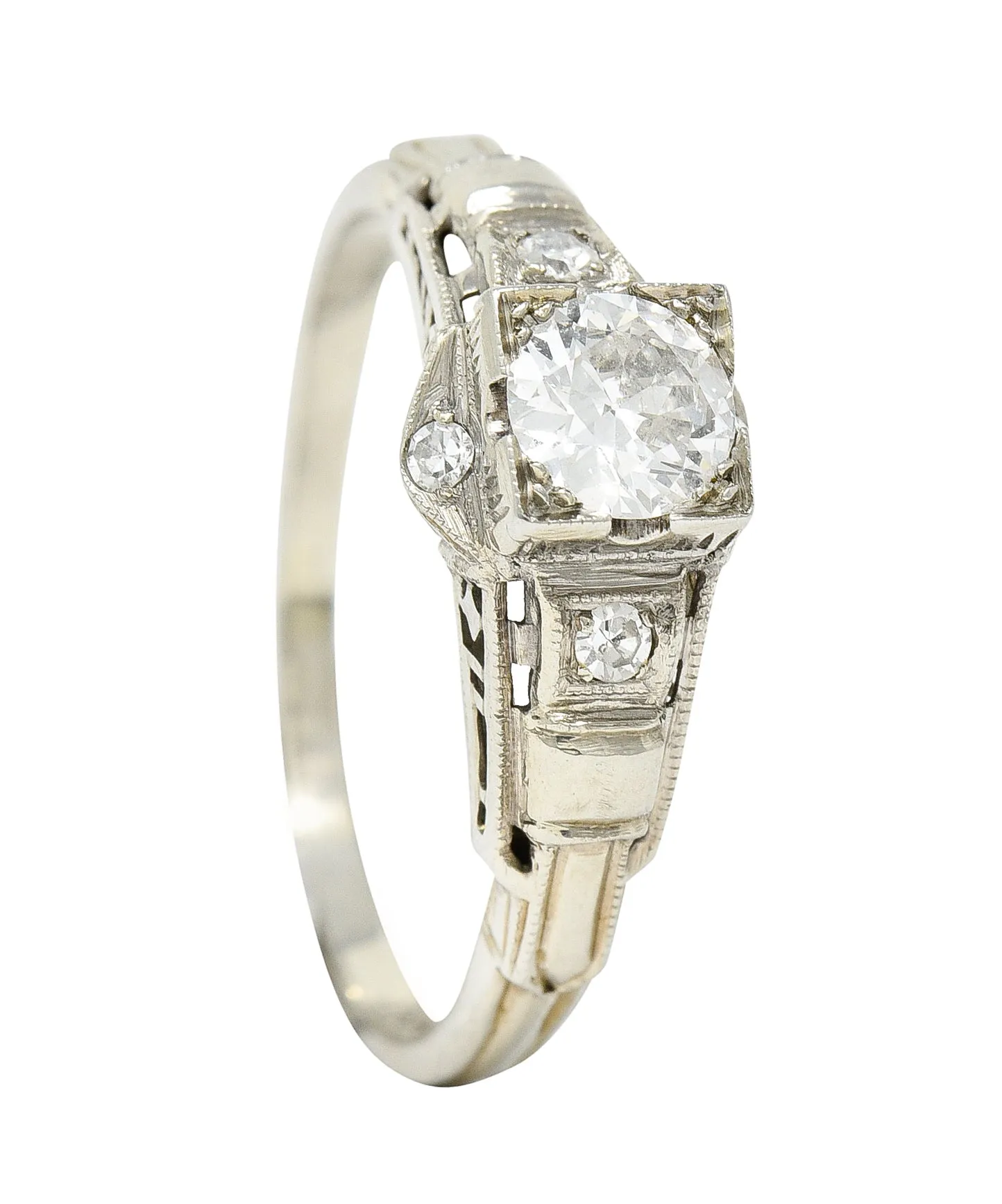 Mid-Century 0.60 CTW Diamond 18 Karat White Gold Engagement Ring