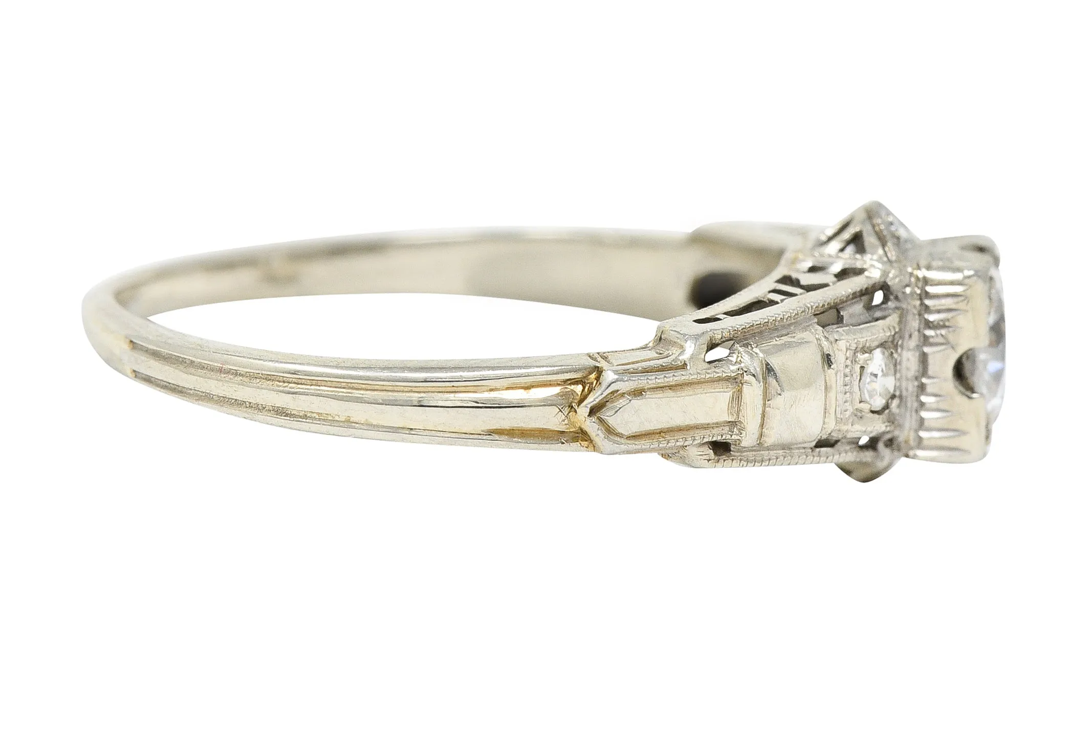 Mid-Century 0.60 CTW Diamond 18 Karat White Gold Engagement Ring